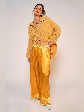 Free People Say Anything Mustard Knit Cardigan Sweater in Size Extra Small